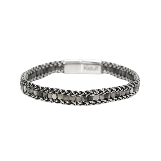 Bracciale Kidult Style in acciaio catena spiga labradorite uomo 19,5 cm