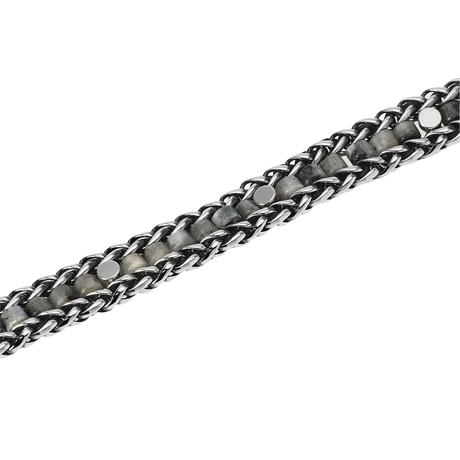 Bracciale Kidult Style in acciaio catena spiga labradorite uomo 19,5 cm