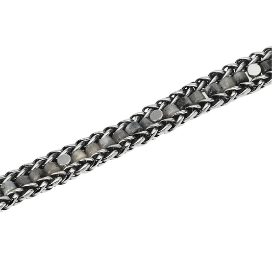 Bracciale Kidult Style in acciaio catena spiga labradorite uomo 19,5 cm