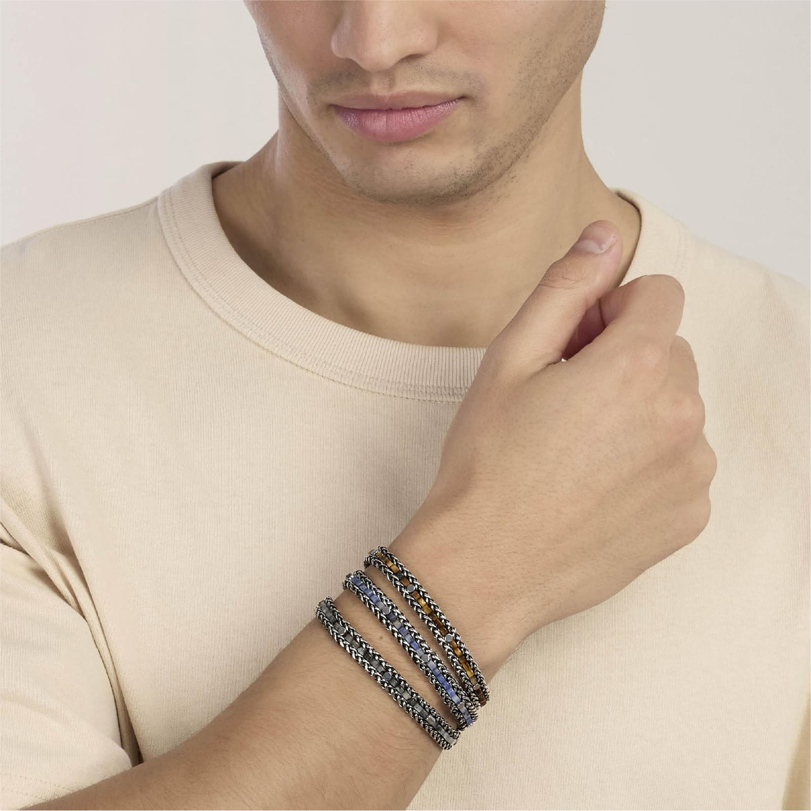 Bracciale Kidult Style in acciaio catena spiga labradorite uomo 19,5 cm