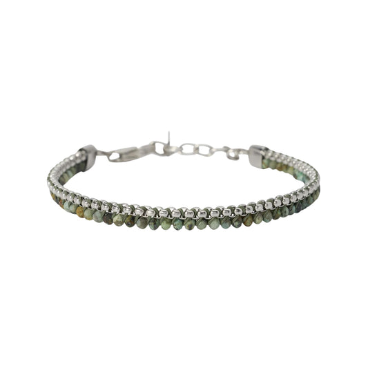 Bracciale Kidult Style in acciaio e nylon pietre verdi uomo 21,5 cm