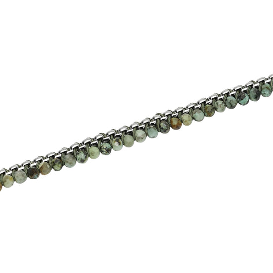Bracciale Kidult Style in acciaio e nylon pietre verdi uomo 21,5 cm