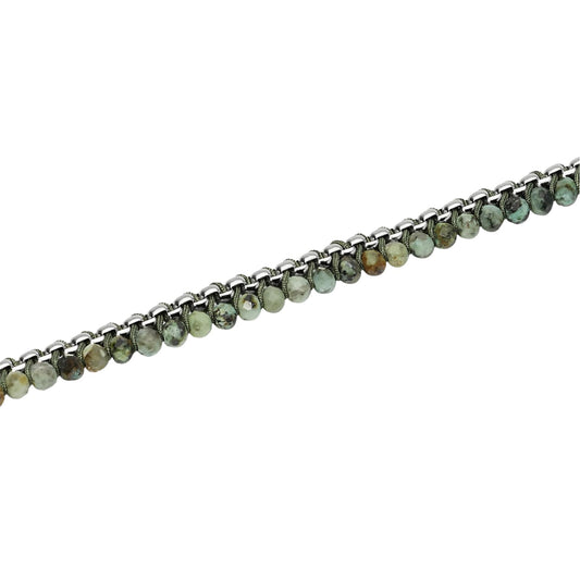 Bracciale Kidult Style in acciaio e nylon pietre verdi uomo 21,5 cm