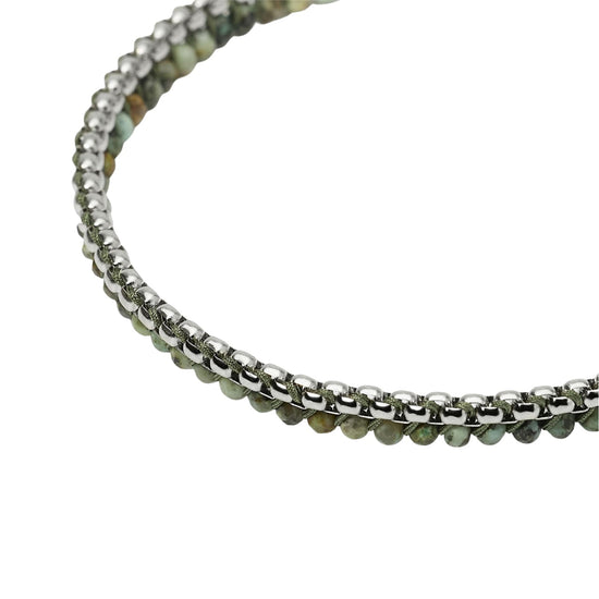 Bracciale Kidult Style in acciaio e nylon pietre verdi uomo 21,5 cm
