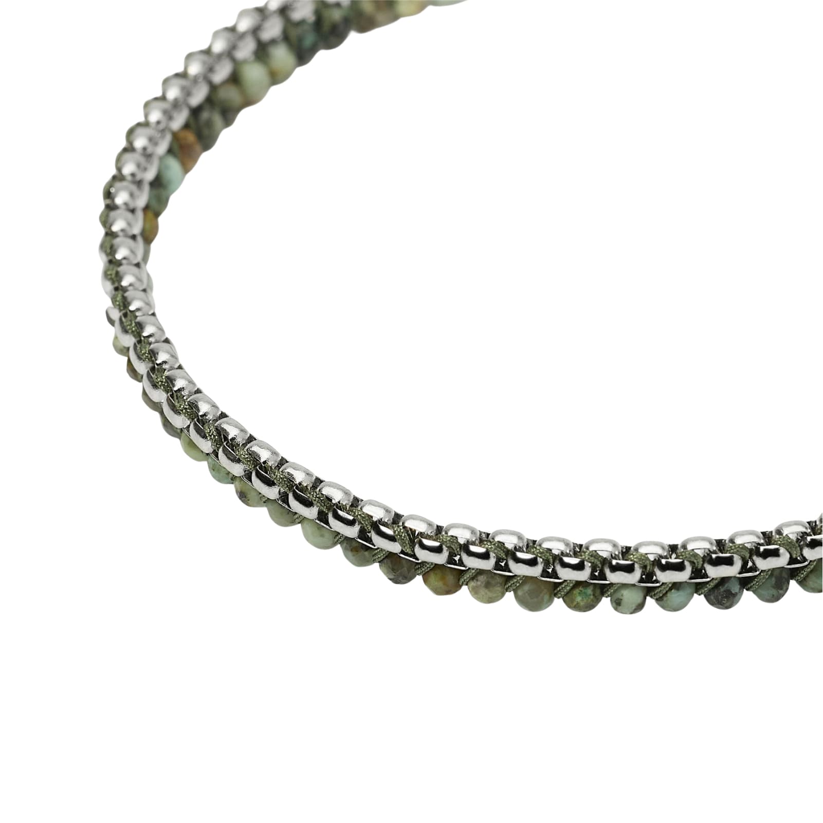Bracciale Kidult Style in acciaio e nylon pietre verdi uomo 21,5 cm