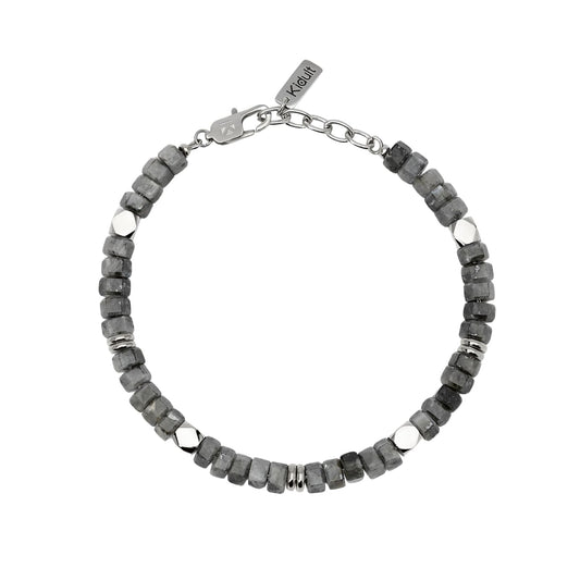 Bracciale Kidult Style in acciaio labradorite esagonale uomo 21 cm