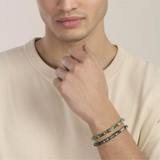 Bracciale Kidult Style in acciaio labradorite esagonale uomo 21 cm