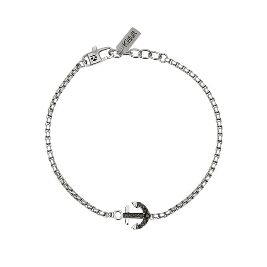 Bracciale Kidult Style in acciaio ancora cristalli neri uomo 21 cm