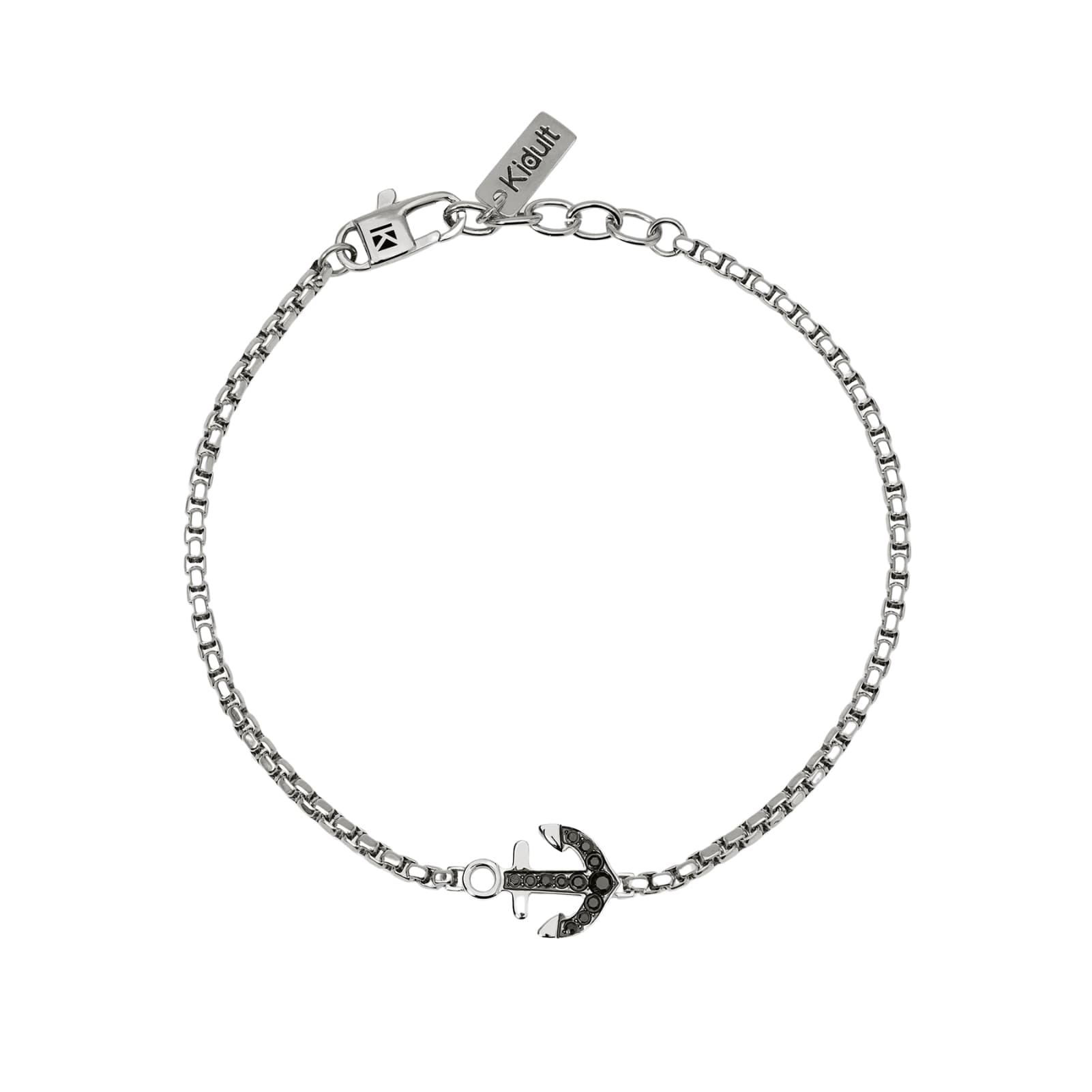Bracciale Kidult Style in acciaio ancora cristalli neri uomo 21 cm