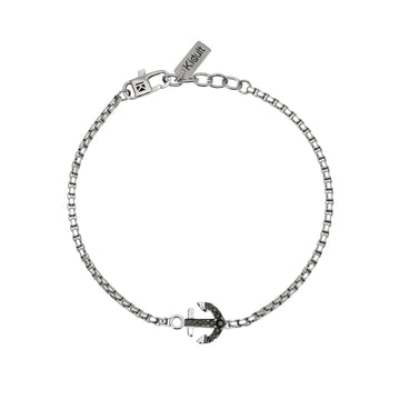 Bracciale Kidult Style in acciaio ancora cristalli neri uomo 21 cm