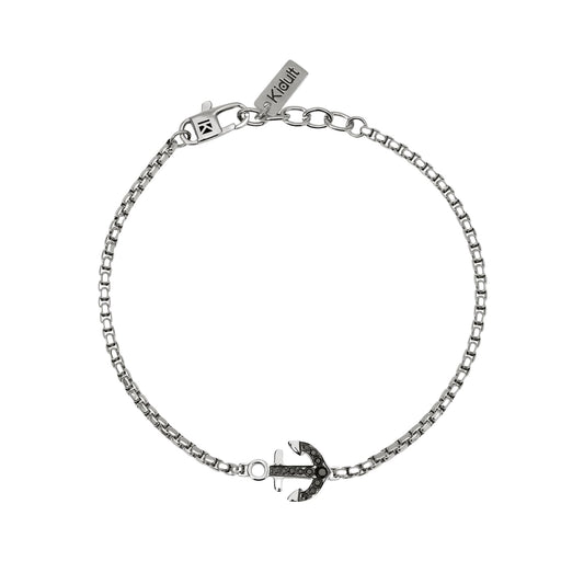 Bracciale Kidult Style in acciaio ancora cristalli neri uomo 21 cm
