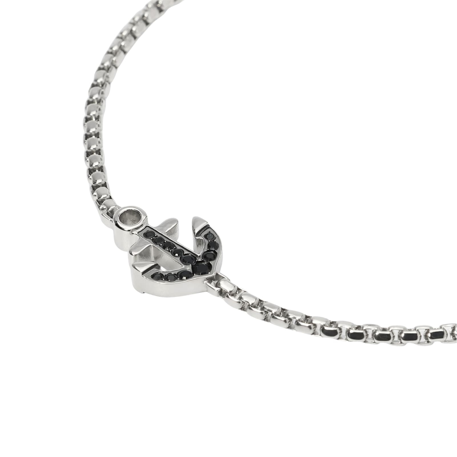 Bracciale Kidult Style in acciaio ancora cristalli neri uomo 21 cm