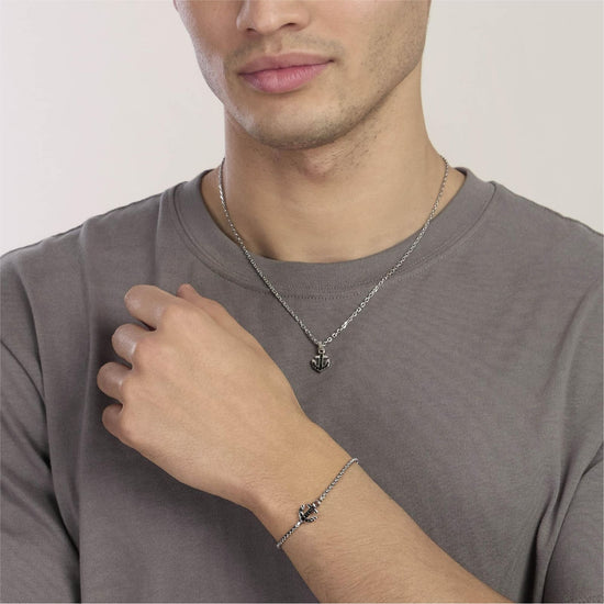 Bracciale Kidult Style in acciaio ancora cristalli neri uomo 21 cm