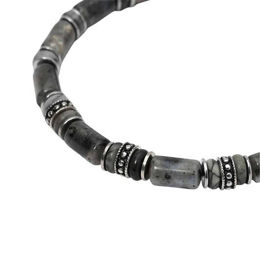 Bracciale Kidult Style in nylon labradorite diaspro grigio uomo REGOLABILE
