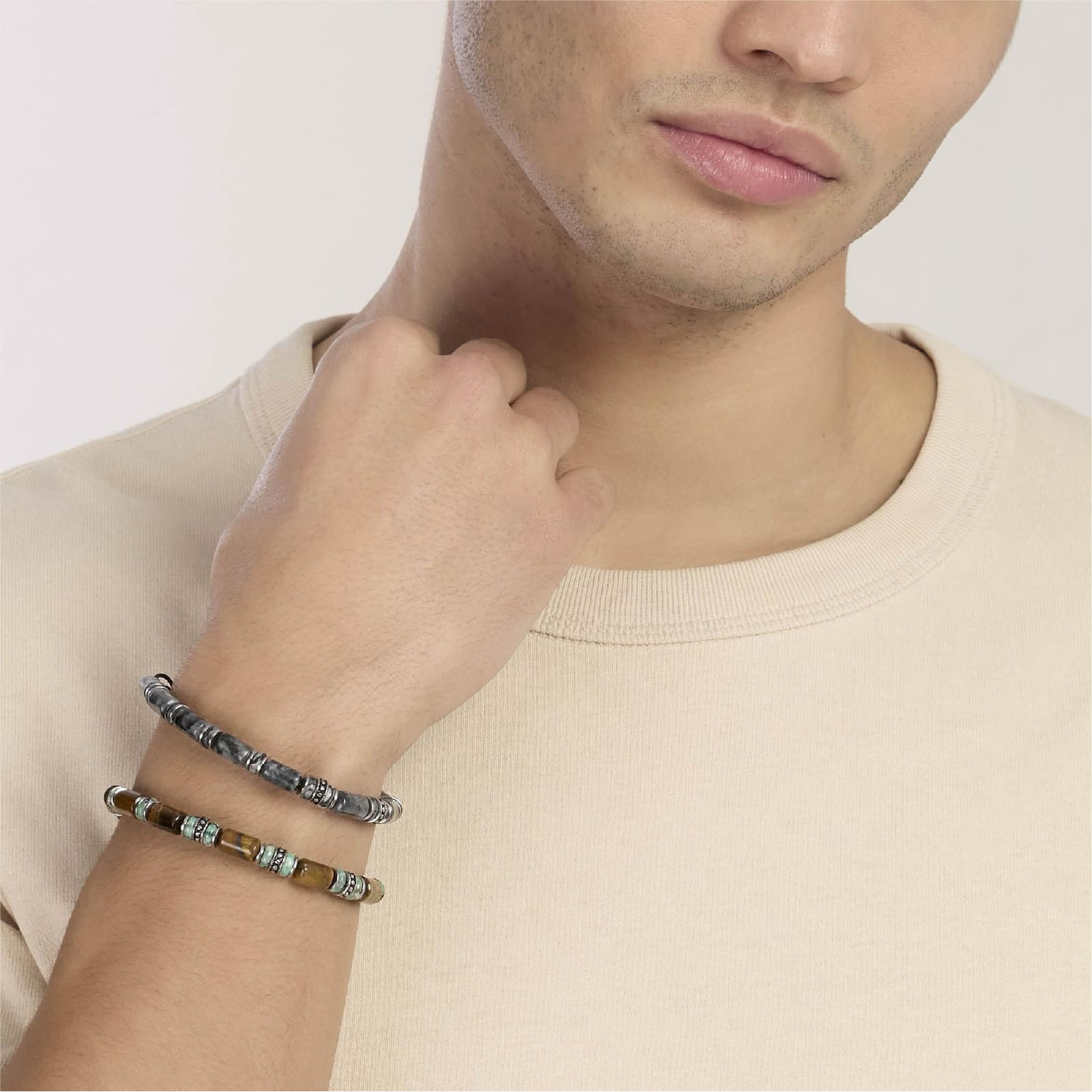 Bracciale Kidult Style in nylon labradorite diaspro grigio uomo REGOLABILE
