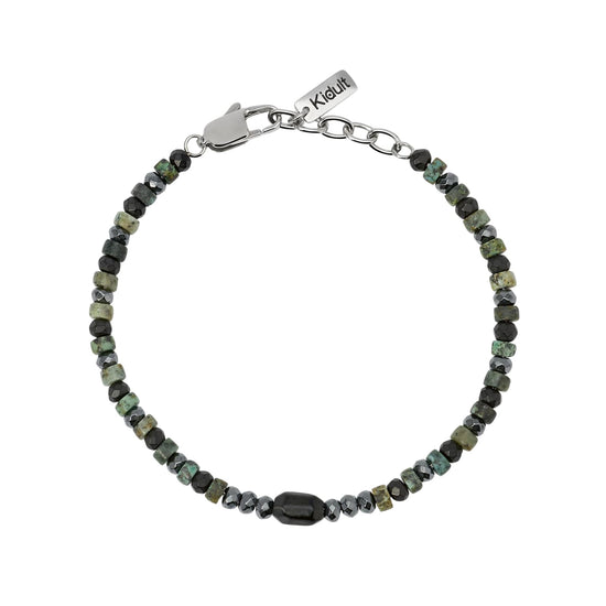 Bracciale Kidult Style in acciaio con pietre ematite verdi uomo 21 cm