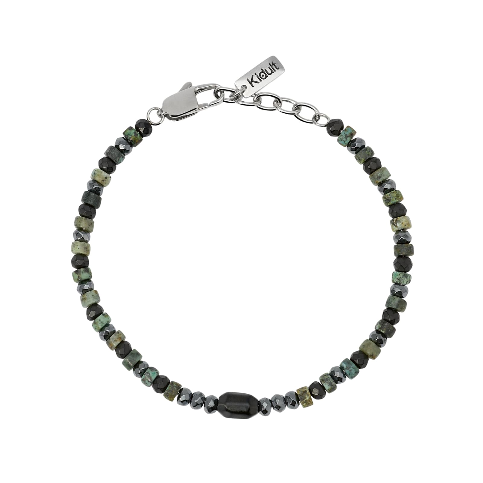 Bracciale Kidult Style in acciaio con pietre ematite verdi uomo 21 cm