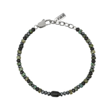 Bracciale Kidult Style in acciaio con pietre ematite verdi uomo 21 cm