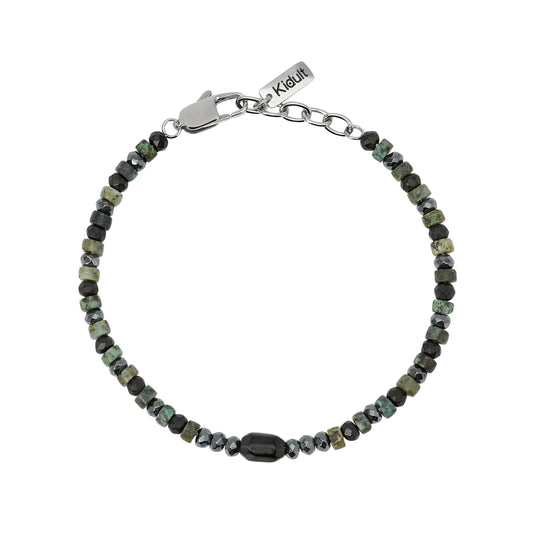 Bracciale Kidult Style in acciaio con pietre ematite verdi uomo 21 cm