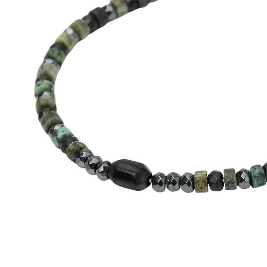 Bracciale Kidult Style in acciaio con pietre ematite verdi uomo 21 cm
