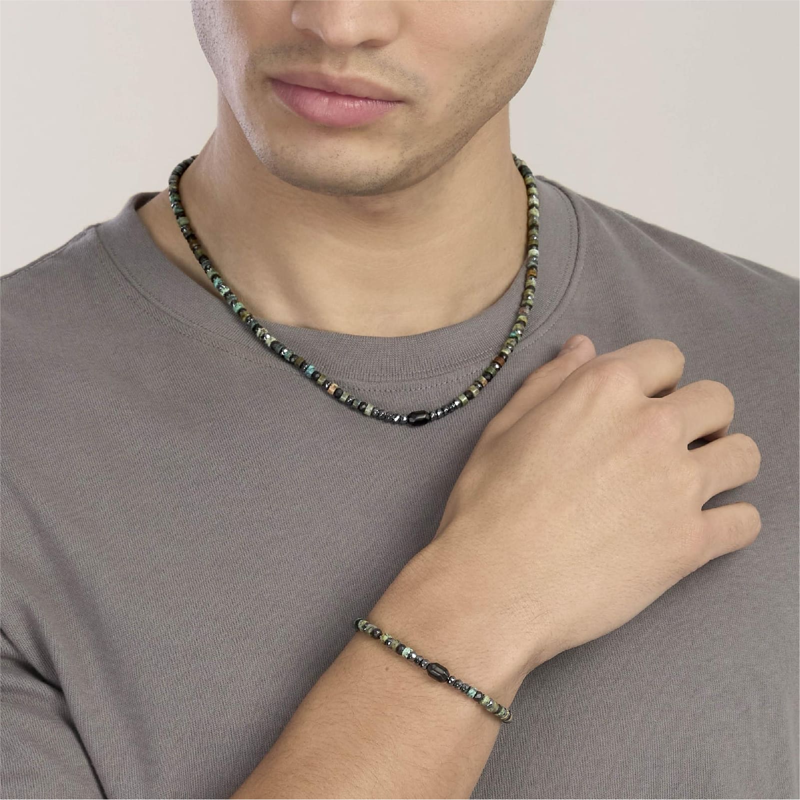 Bracciale Kidult Style in acciaio con pietre ematite verdi uomo 21 cm