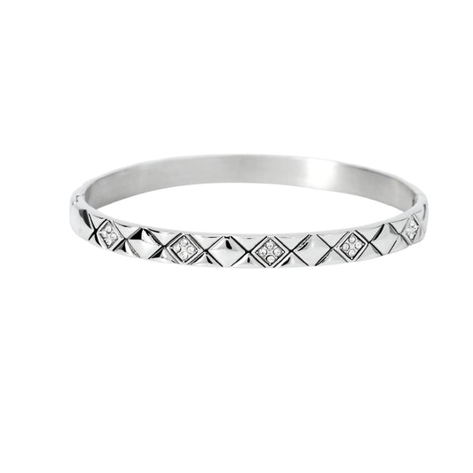 Bracciale bangle Kidult Style in acciaio martellato e cristalli Rigido