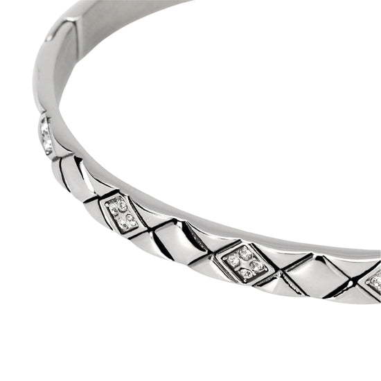 Bracciale bangle Kidult Style in acciaio martellato e cristalli Rigido