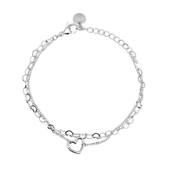 Bracciale Kidult Style in acciaio doppia catena cuore centrale 19 cm