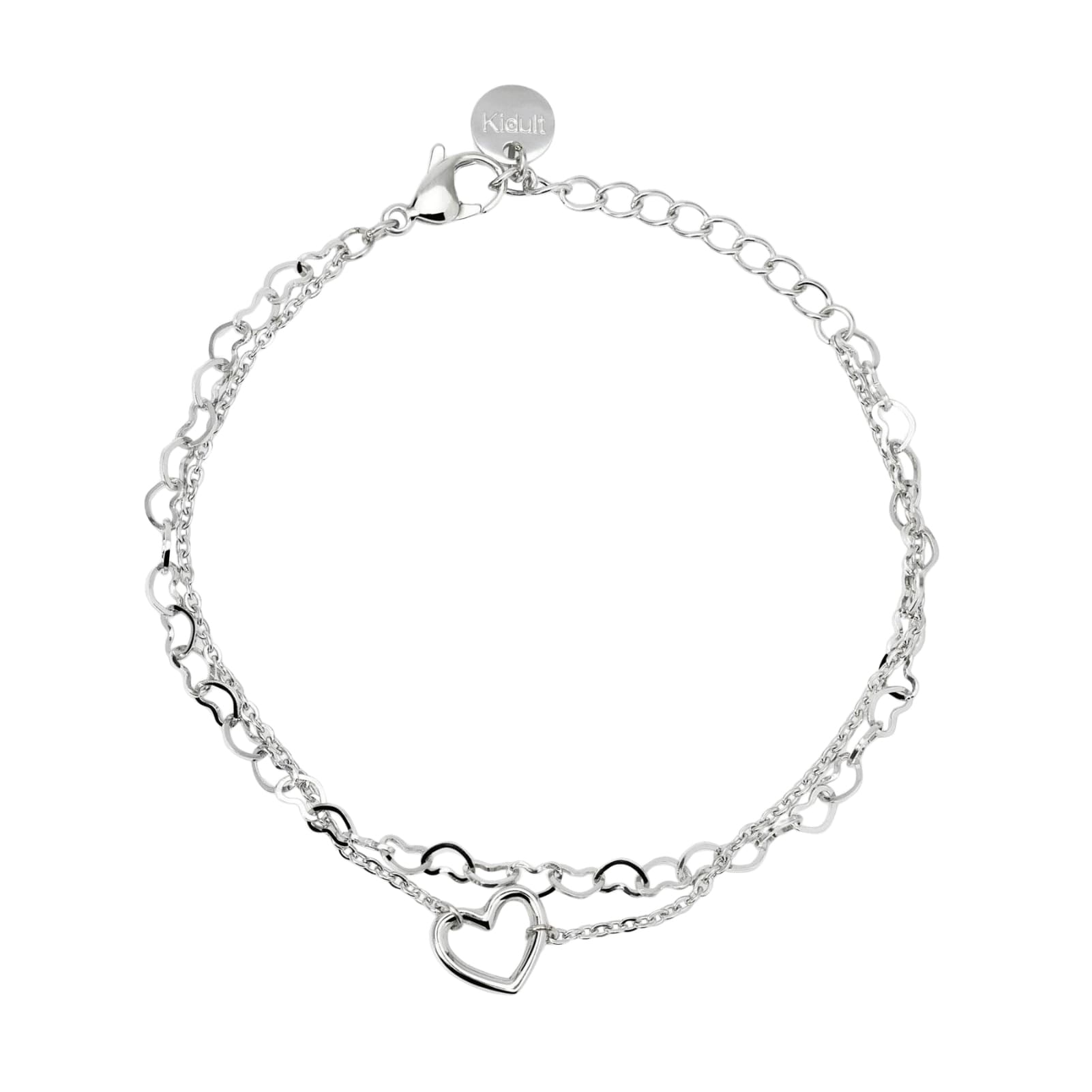 Bracciale Kidult Style in acciaio doppia catena cuore centrale 19 cm