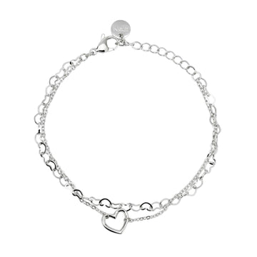 Bracciale Kidult Style in acciaio doppia catena cuore centrale 19 cm