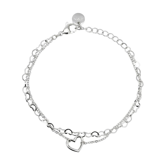 Bracciale Kidult Style in acciaio doppia catena cuore centrale 19 cm
