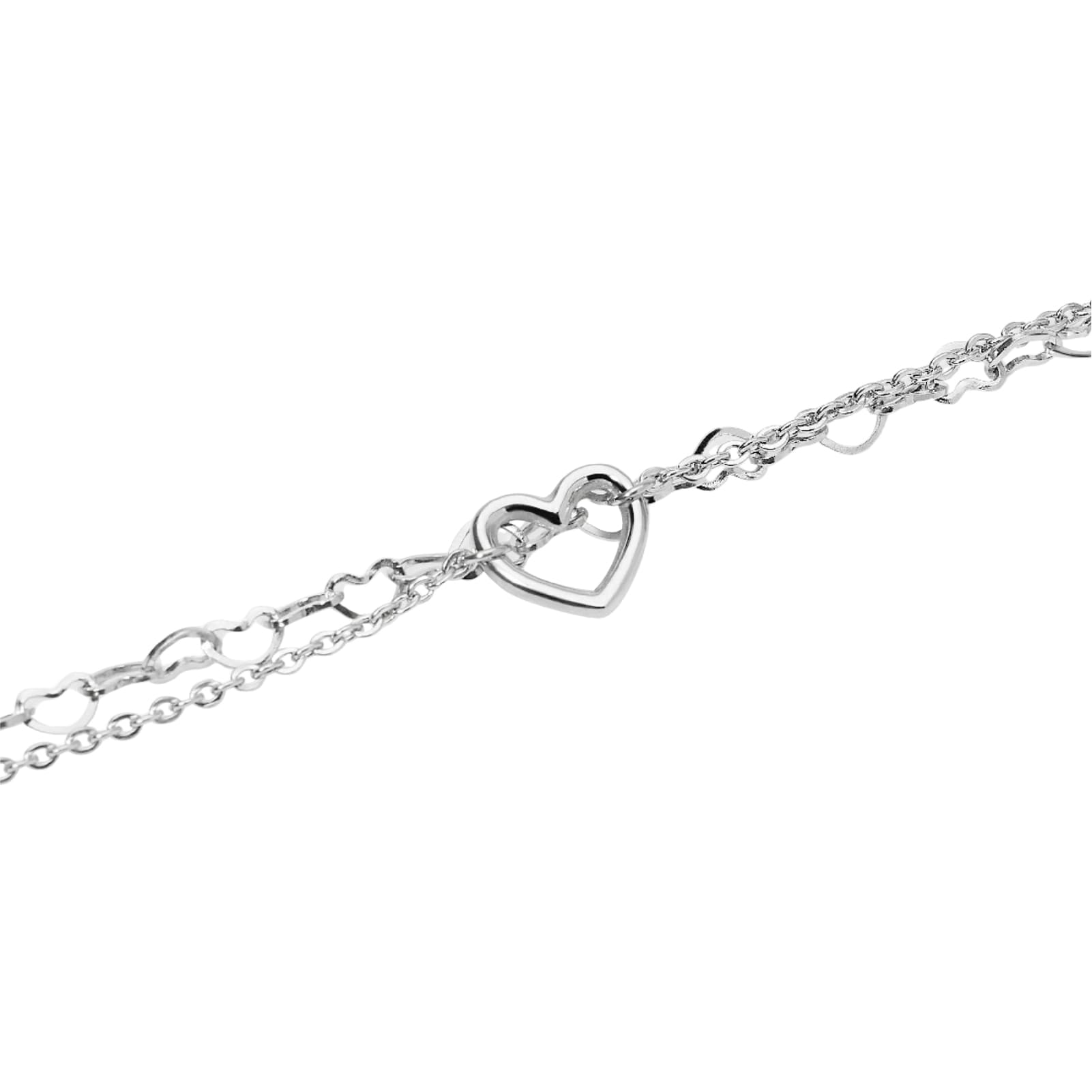 Bracciale Kidult Style in acciaio doppia catena cuore centrale 19 cm