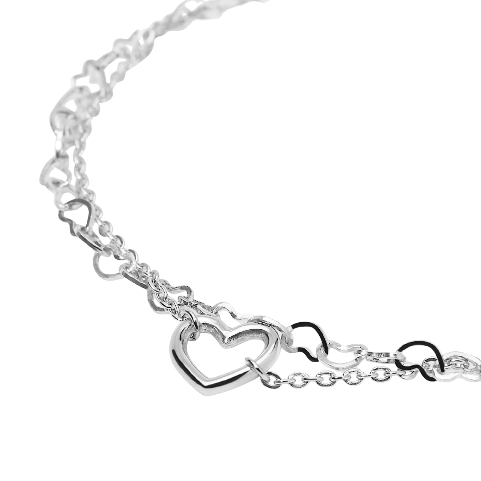 Bracciale Kidult Style in acciaio doppia catena cuore centrale 19 cm