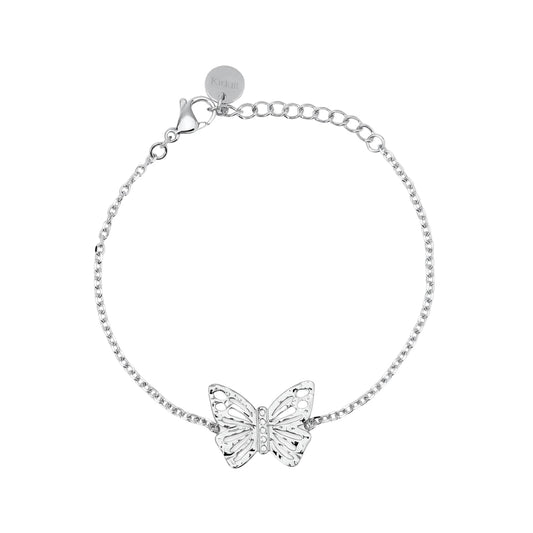Bracciale Kidult Style in acciaio con farfalla e cristalli 19 cm