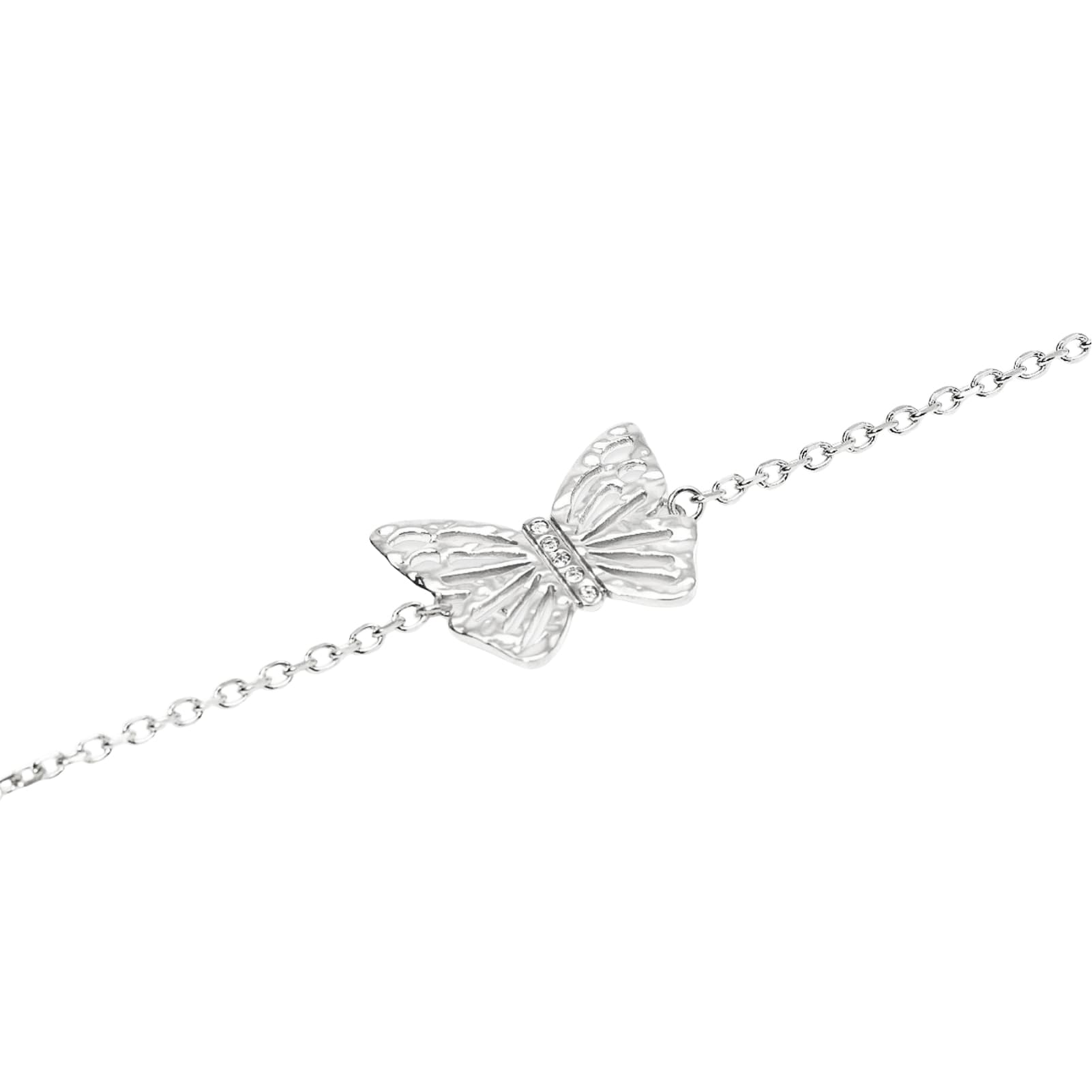 Bracciale Kidult Style in acciaio con farfalla e cristalli 19 cm