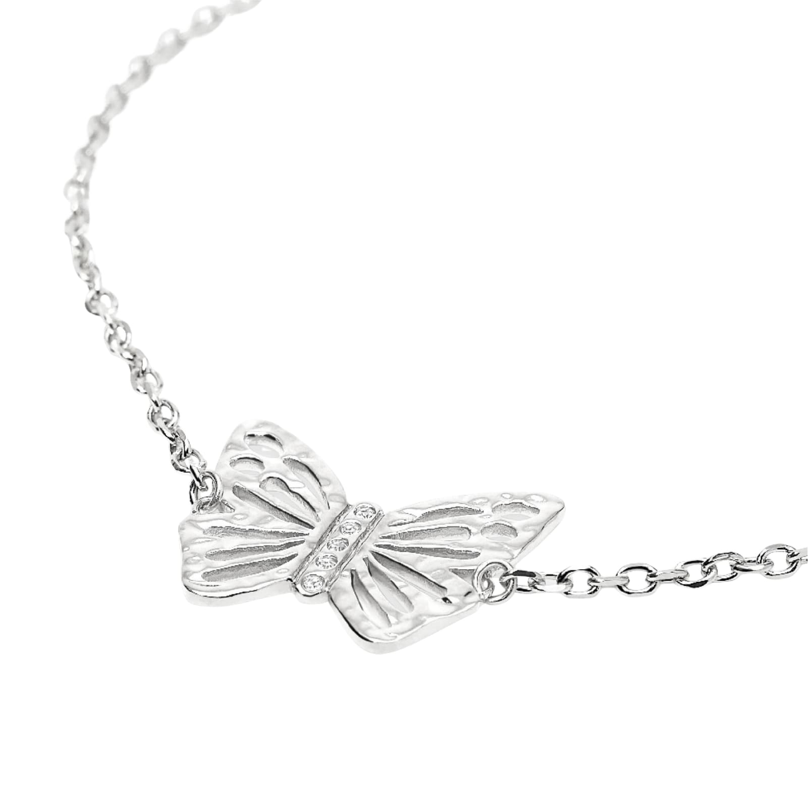 Bracciale Kidult Style in acciaio con farfalla e cristalli 19 cm