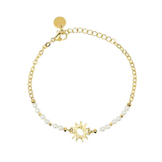 Bracciale Kidult Style in acciaio pvd oro perle e sole centrale 19 cm