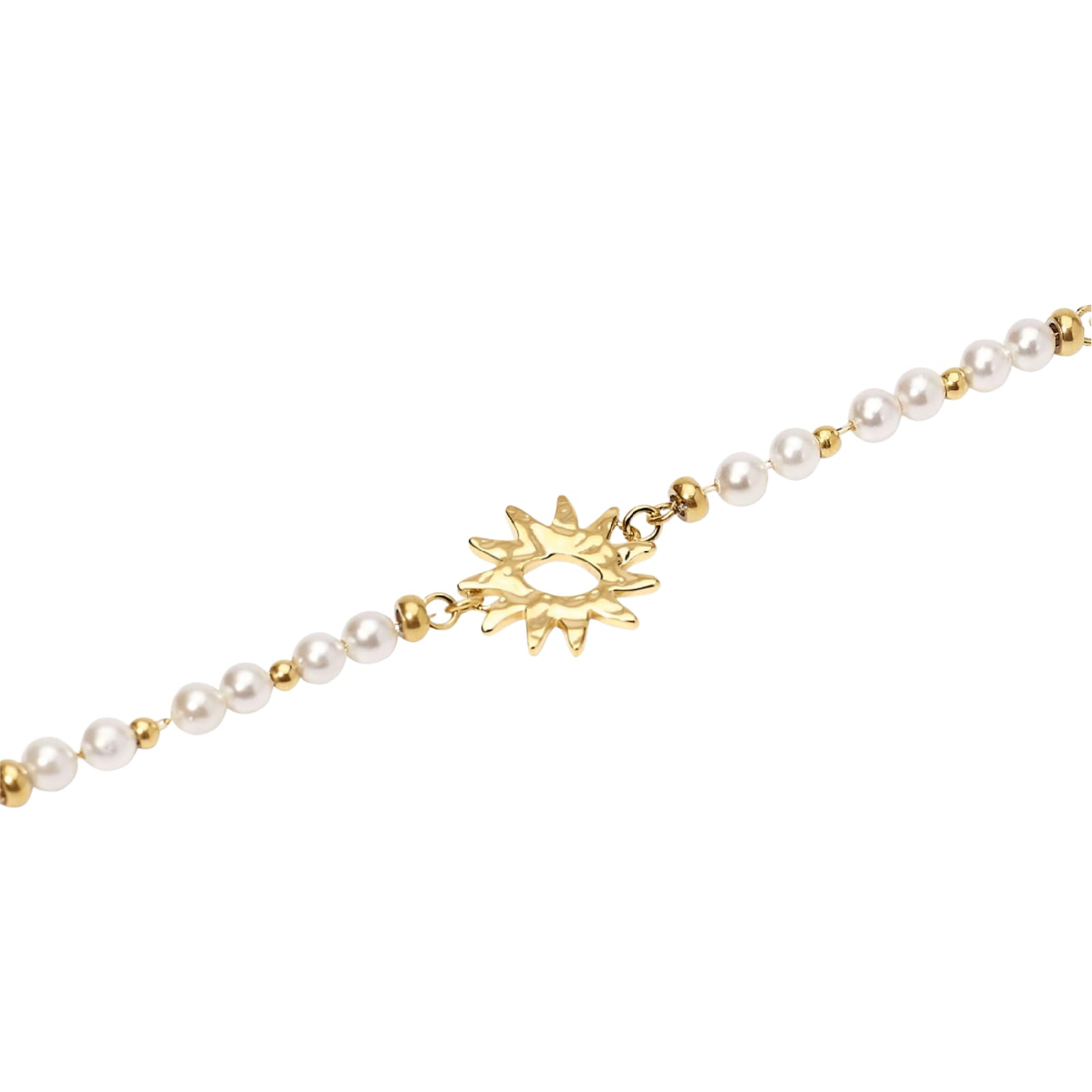 Bracciale Kidult Style in acciaio pvd oro perle e sole centrale 19 cm