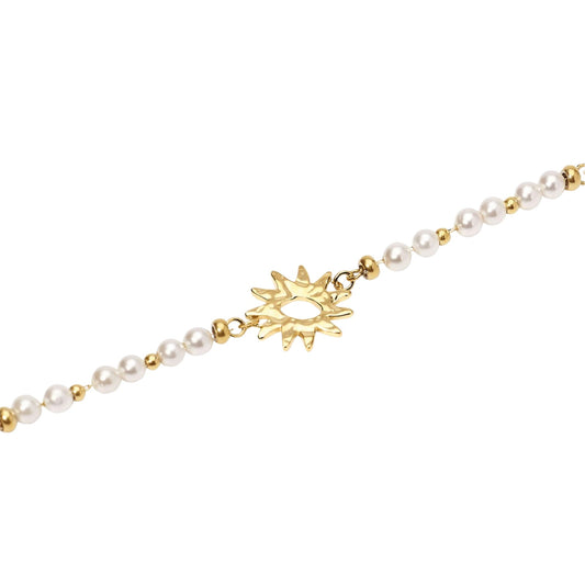 Bracciale Kidult Style in acciaio pvd oro perle e sole centrale 19 cm