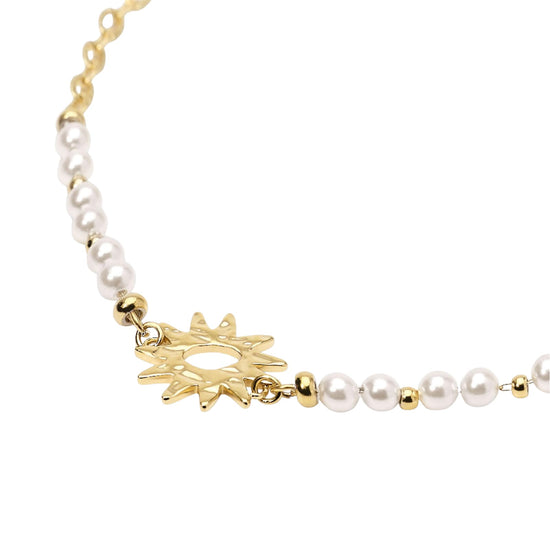 Bracciale Kidult Style in acciaio pvd oro perle e sole centrale 19 cm