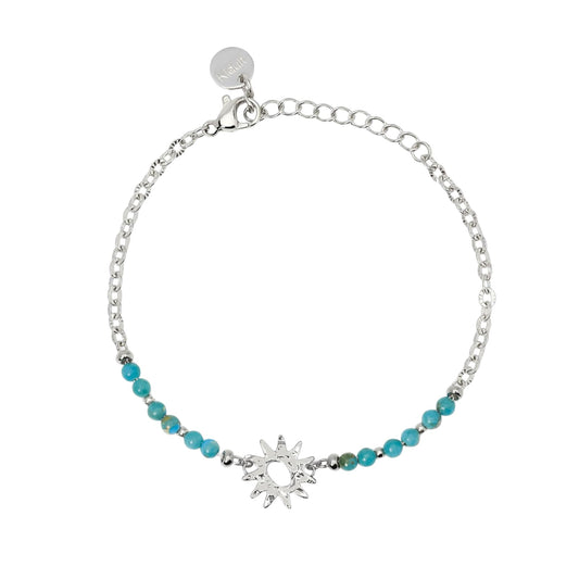 Bracciale Kidult Style in acciaio diaspro azzurro e sole 19 cm
