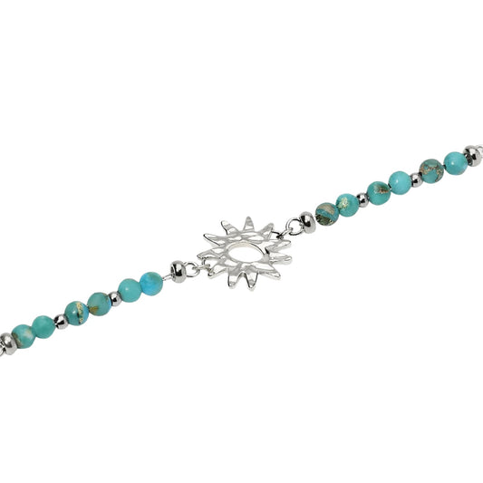 Bracciale Kidult Style in acciaio diaspro azzurro e sole 19 cm