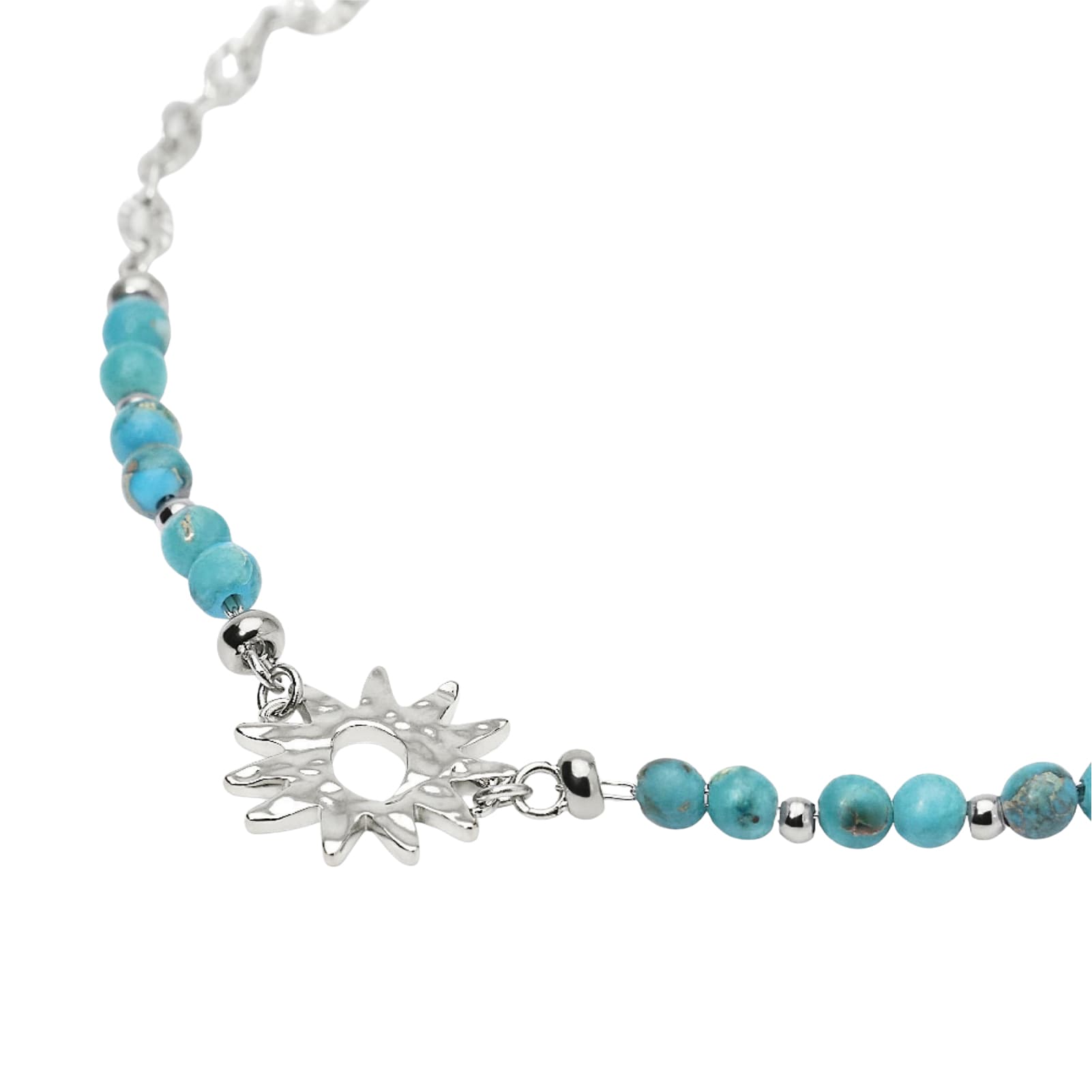 Bracciale Kidult Style in acciaio diaspro azzurro e sole 19 cm