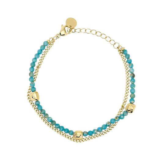 Bracciale catena Kidult Style in acciaio pvd oro con turchese 19 cm