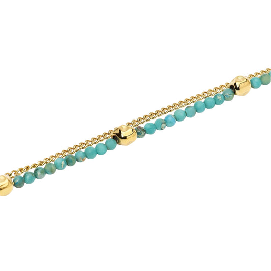 Bracciale catena Kidult Style in acciaio pvd oro con turchese 19 cm