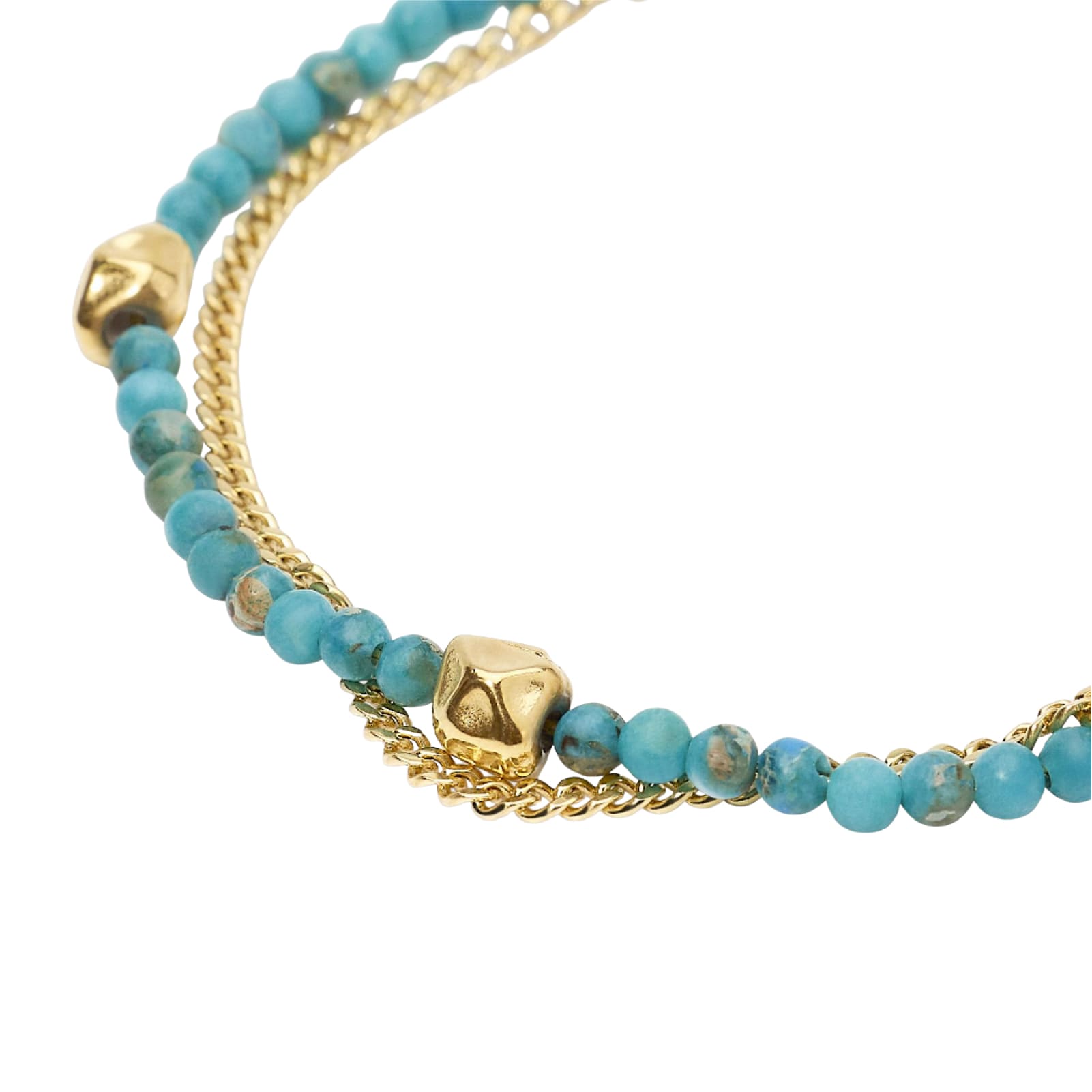Bracciale catena Kidult Style in acciaio pvd oro con turchese 19 cm