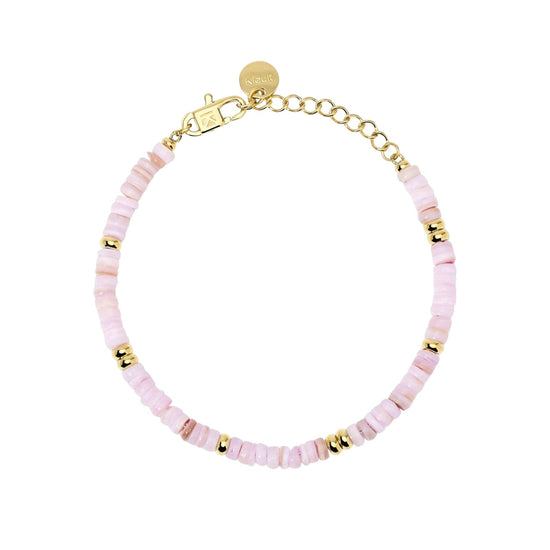 Bracciale Kidult Style in acciaio pvd oro conchiglie rosa 19 cm
