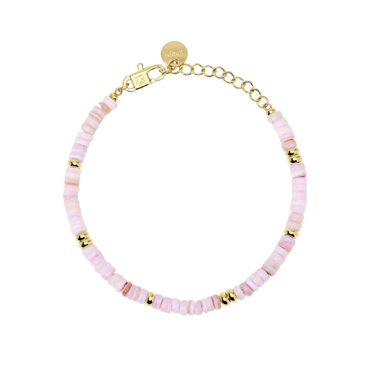 Bracciale Kidult Style in acciaio pvd oro conchiglie rosa 19 cm