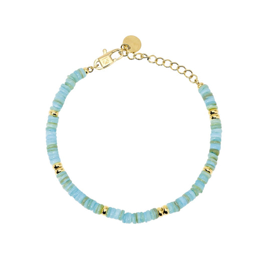 Bracciale Kidult Style in acciaio pvd oro conchiglie azzurre 19 cm