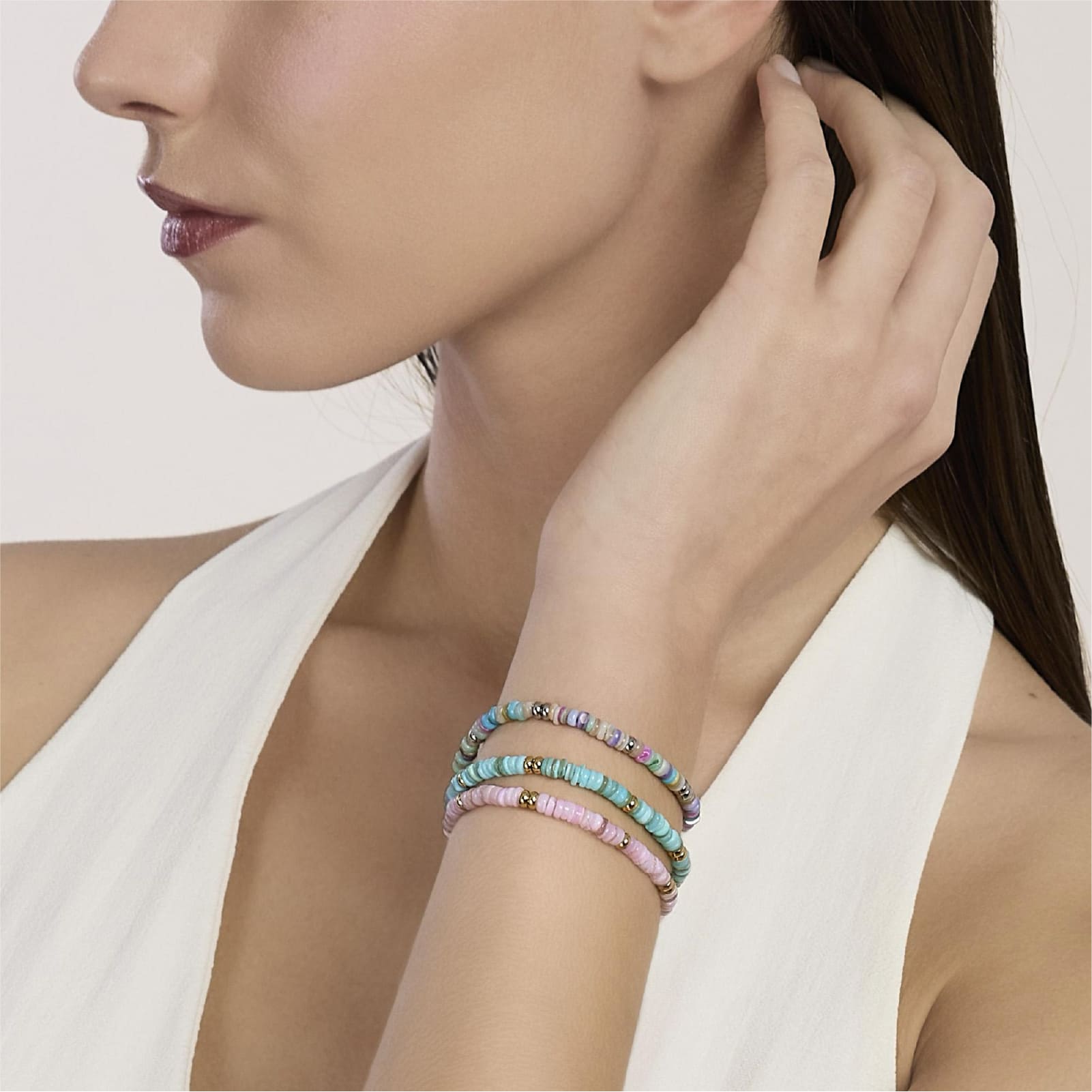Bracciale Kidult Style in acciaio pvd oro conchiglie azzurre 19 cm